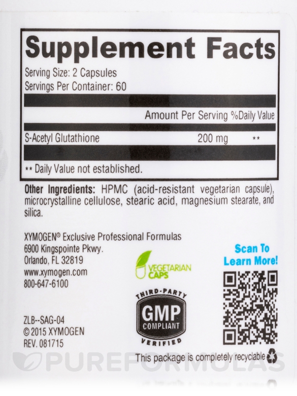 S-Acetyl Glutathione - 120 Acid-Resistant Vegetarian Capsules - Alternate View 4