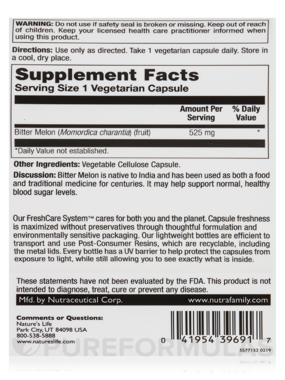 Bitter Melon - 100 Vegetarian Capsules - Alternate View 4