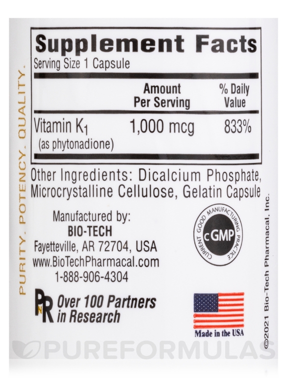 K1-1000™ (Vitamin K1) - 100 Capsules - Alternate View 3