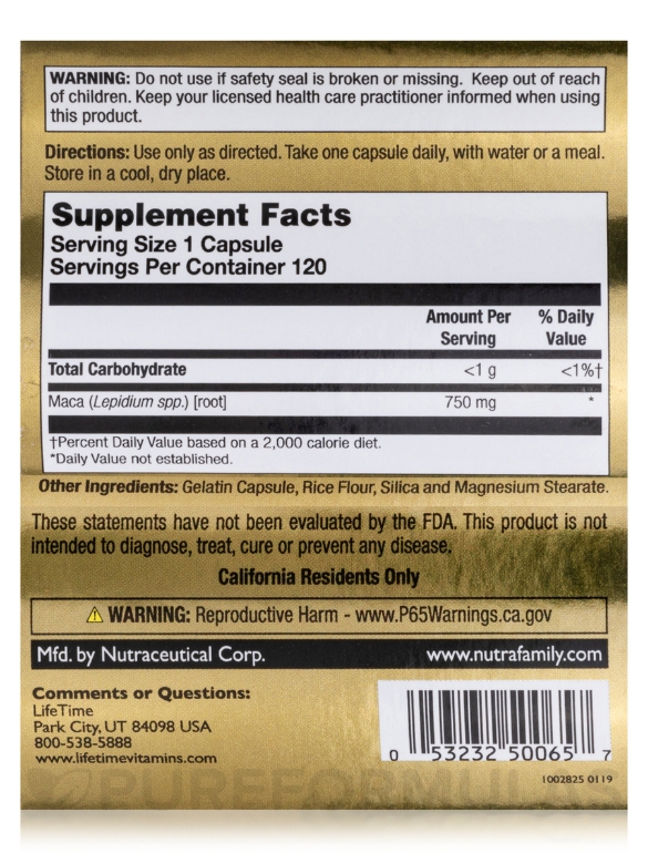 MACA Peruvian 750 mg - 120 Capsules - Alternate View 3