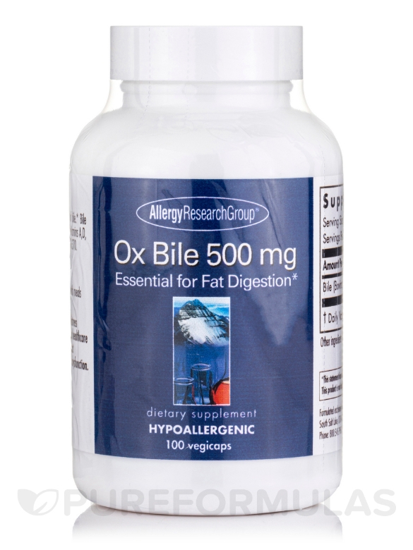 Ox Bile 500 mg - 100 Vegetarian Capsules