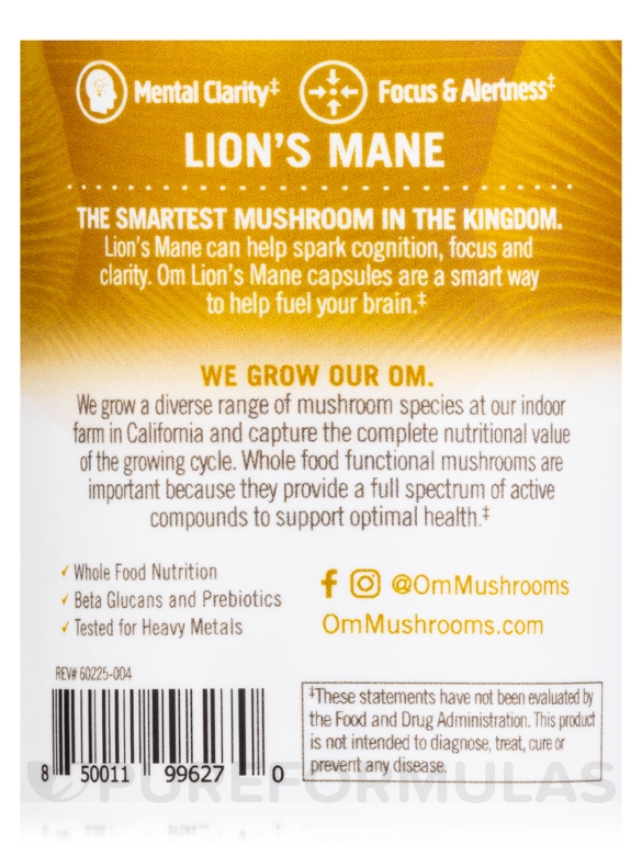 Lion's Mane Mushroom Superfood - 45 Vegetable Capsules - Alternate View 4