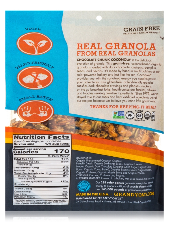 Grain Free Chocolate Chunk Coconola (Coconut Granola) - 9 oz (255 Grams) - Alternate View 2