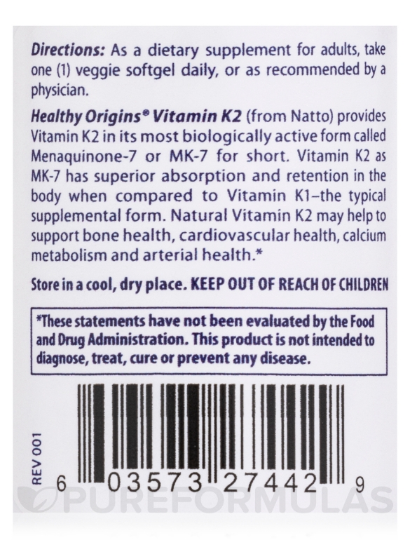 Vitamin K2 as MK-7 100 mcg - 60 Veggie Softgels - Alternate View 4