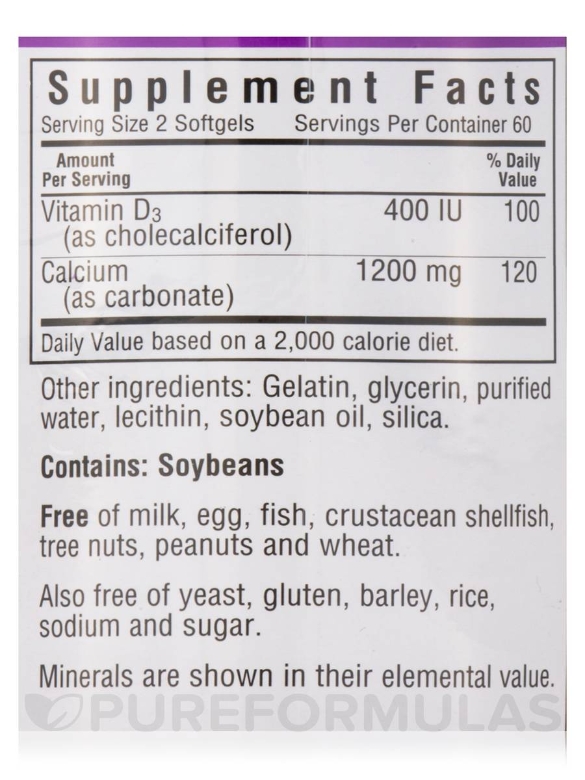 Calcium 1200 mg Plus Vitamin D3 400 IU (Milk-Free) - 120 Softgels - Alternate View 3