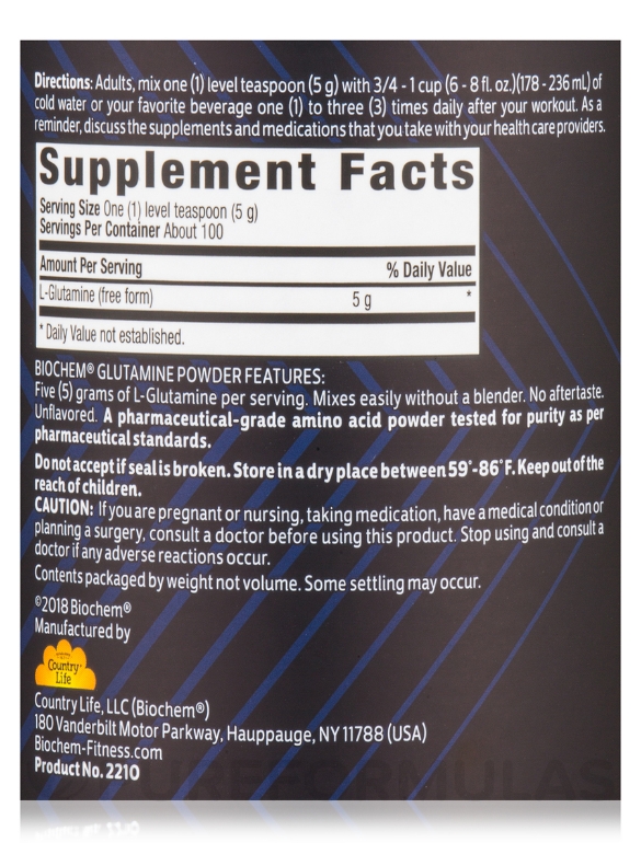 Glutamine Pure Powder - 17.6 oz (500 Grams) - Alternate View 3