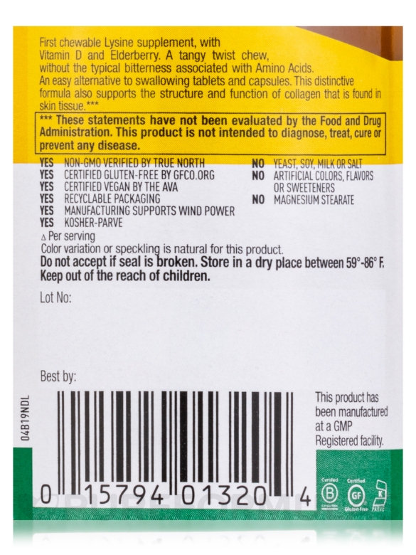 Chewable L-Lysine 600 mg - 60 Chewable Tablets - Alternate View 4