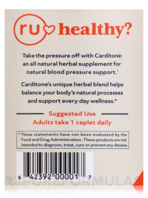 Carditone® - Blood Pressure Support - 30 Caplets - Alternate View 4