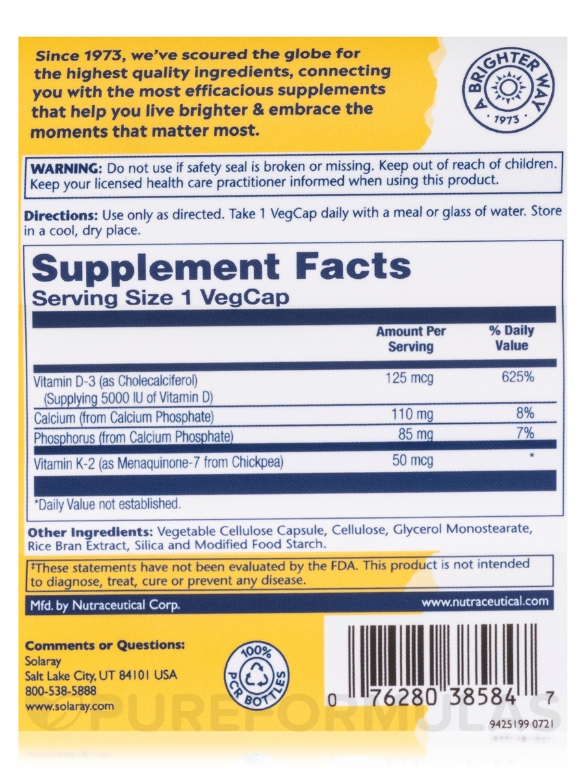 Vitamin D3 + K2 (125 mcg | 50 mcg) - 60 VegCaps - Alternate View 4