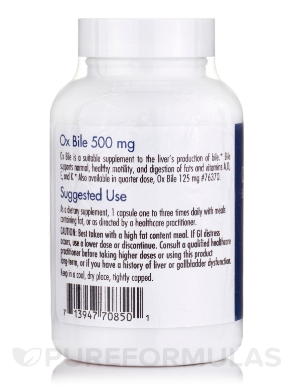 Ox Bile 500 mg - 100 Vegetarian Capsules - Alternate View 2