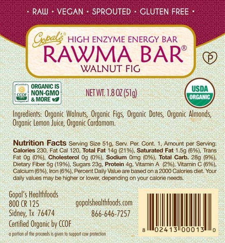 Rawma Bars® Walnut Fig - 1.8 oz (51 Grams) - Alternate View 2