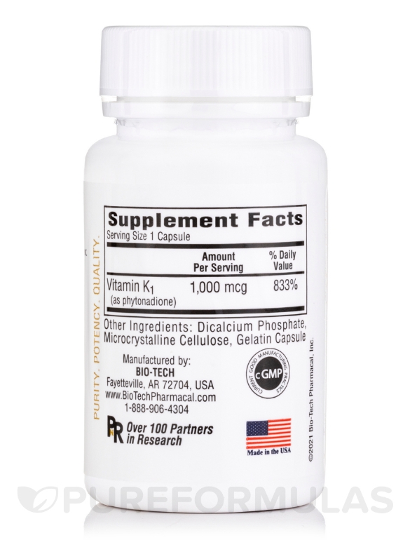 K1-1000™ (Vitamin K1) - 100 Capsules - Alternate View 1