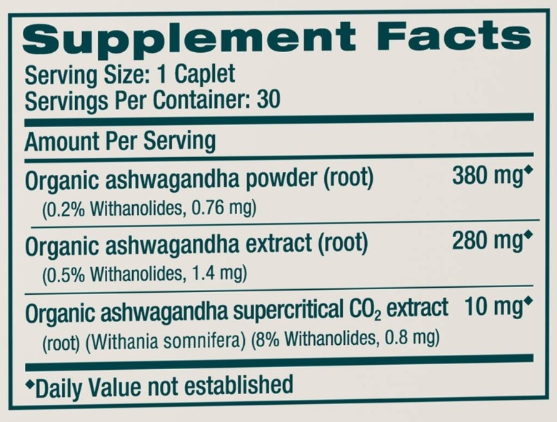 Organic Ashwagandha - 30 Caplets - Alternate View 1