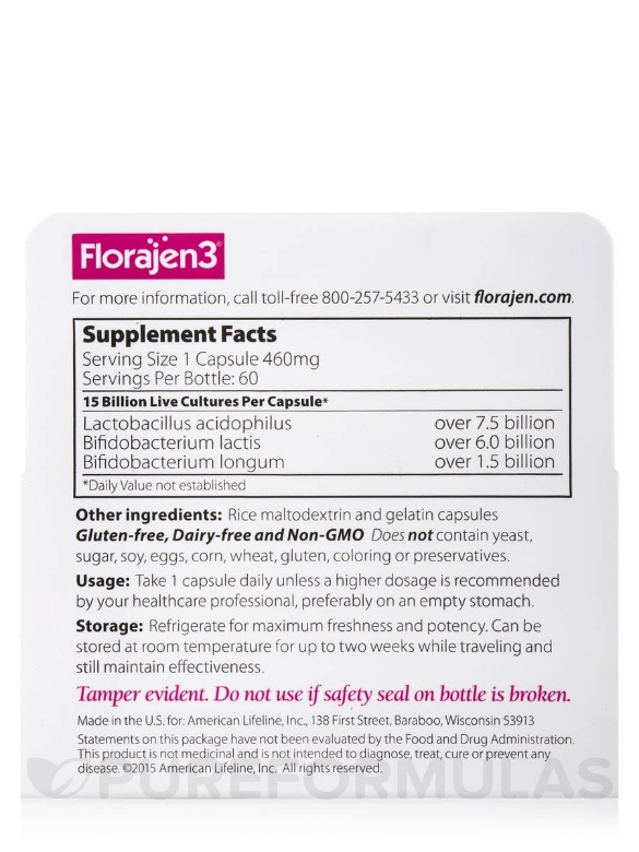 Florajen 3® 15 Billion - 60 Capsules - Alternate View 3