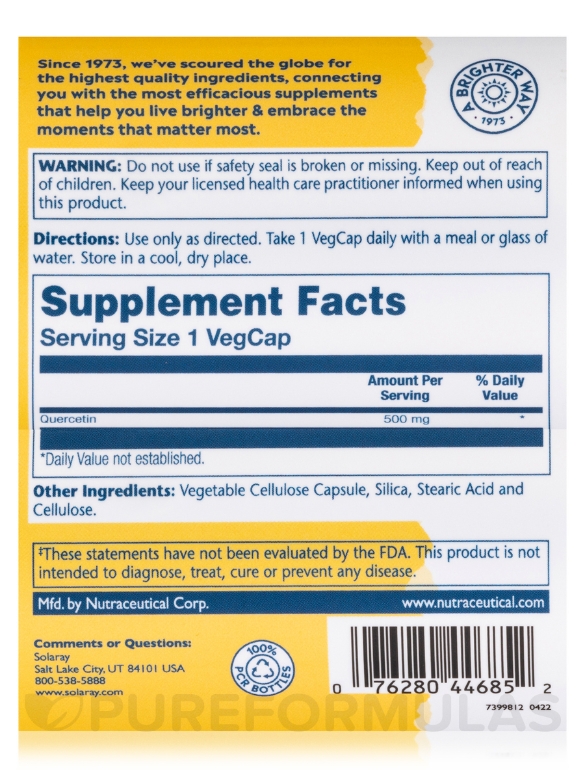 Quercetin 500 mg - 90 VegCaps - Alternate View 3