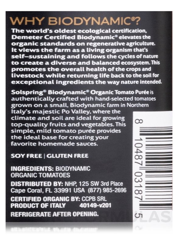 Solspring™ Biodynamic® Organic Tomato Puree - 18 oz (510 Grams) - Alternate View 4