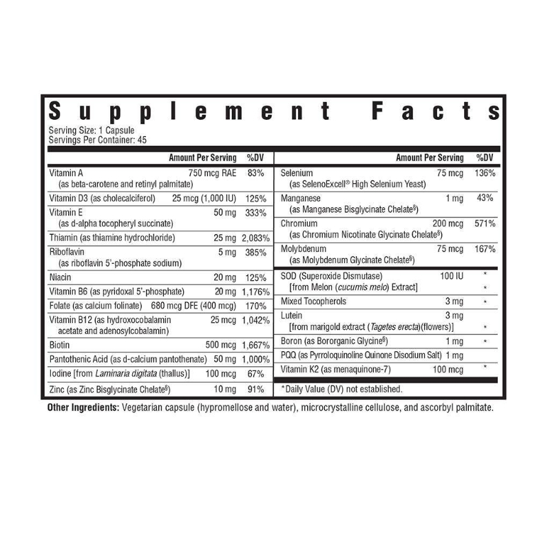 Optimal Multivitamin Minus One with Folinic Acid & Hydroxo B12 - 45 Vegetarian Capsules - Alternate View 1