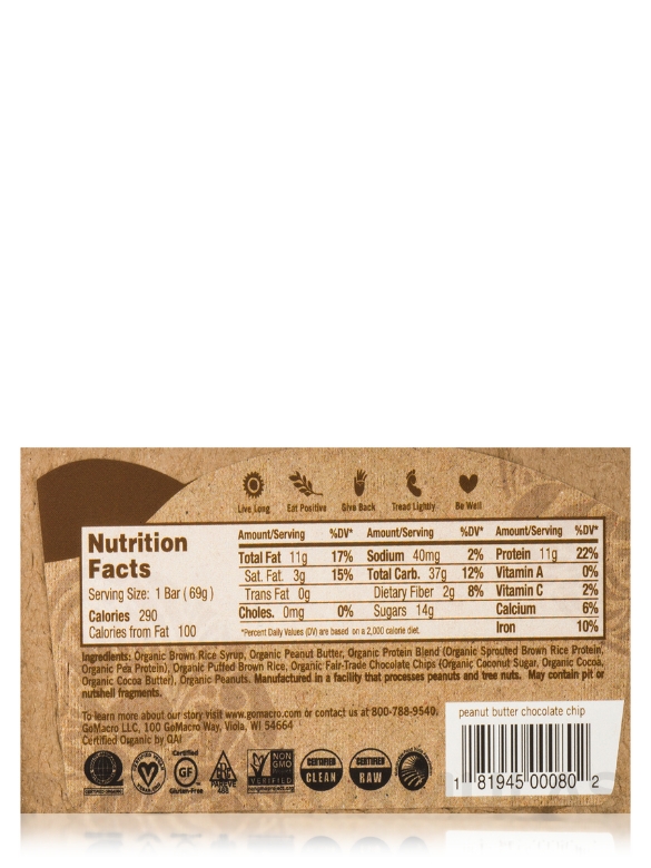 MacroBar Peanut Butter Chocolate Chip - Box of 12 Bars (2.4 oz / 69 Grams each) - Alternate View 5