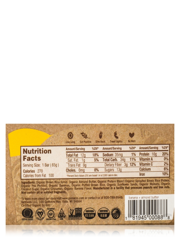 MacroBar Banana + Almond Butter - Box of 12 Bars (2.3 oz / 65 Grams each) - Alternate View 5