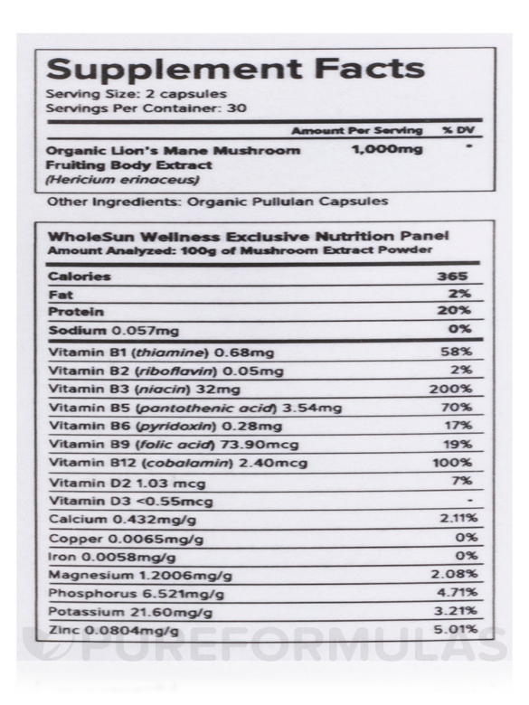 Organic Lion's Mane Mushroom - 60 Capsules - Alternate View 4