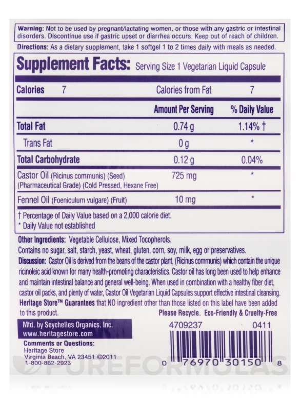 Castor Oil 725 mg - 60 Vegetarian Liquid Capsules - Alternate View 4