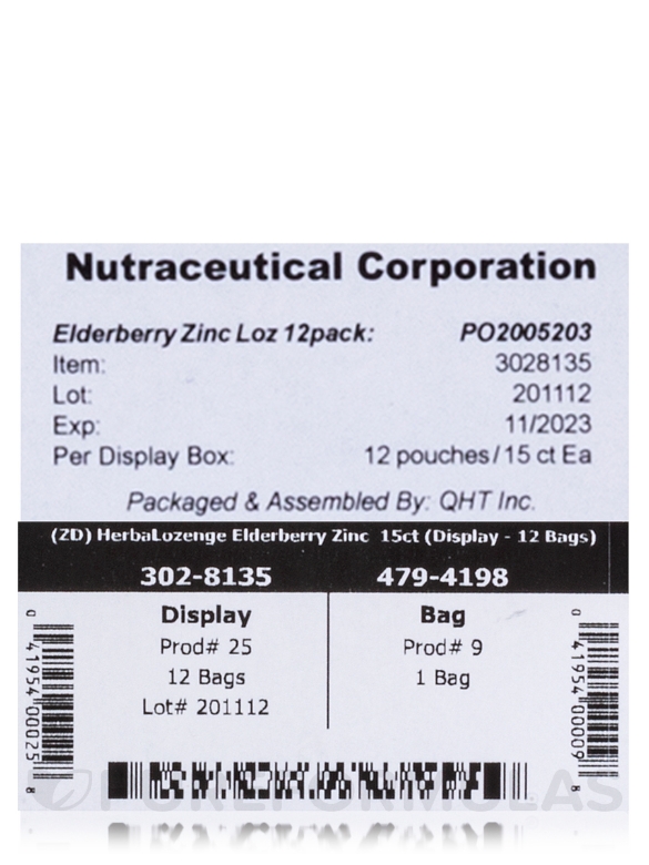 Elderberry Zinc Lozenges - 1 Box of 12 Bags (180 Throat Lozenges) - Alternate View 6