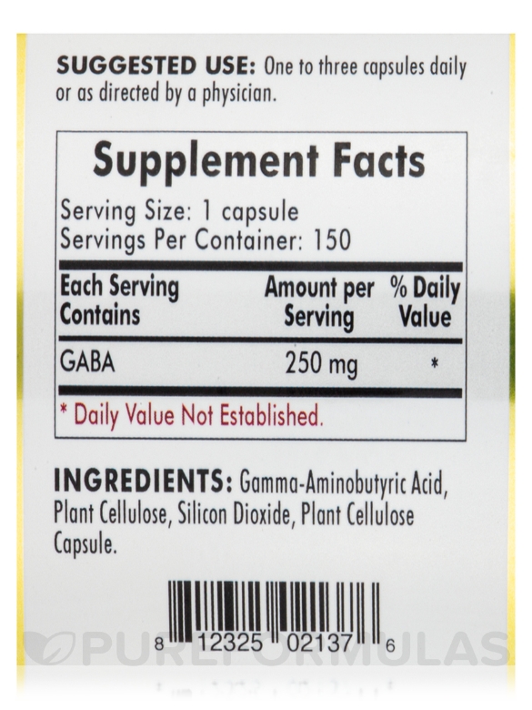 GABA 250 mg -Hypoallergenic - 150 Vegetarian Capsules - Alternate View 4