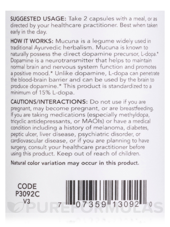 Mucuna Pruriens 400 mg - 90 Veg Capsules - Alternate View 4