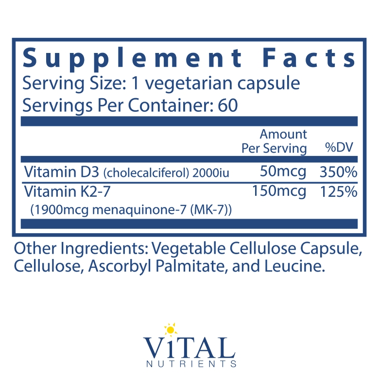 K2-7 + D3 - 60 Vegetarian Capsules - Alternate View 6