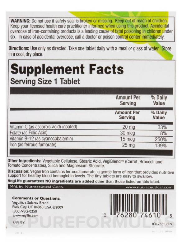 Vegan Iron 25 mg - 100 Tablets - Alternate View 4