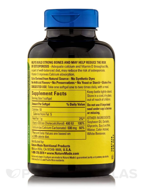 Calcium 600 mg with Vitamin D - 100 Softgels - Alternate View 1