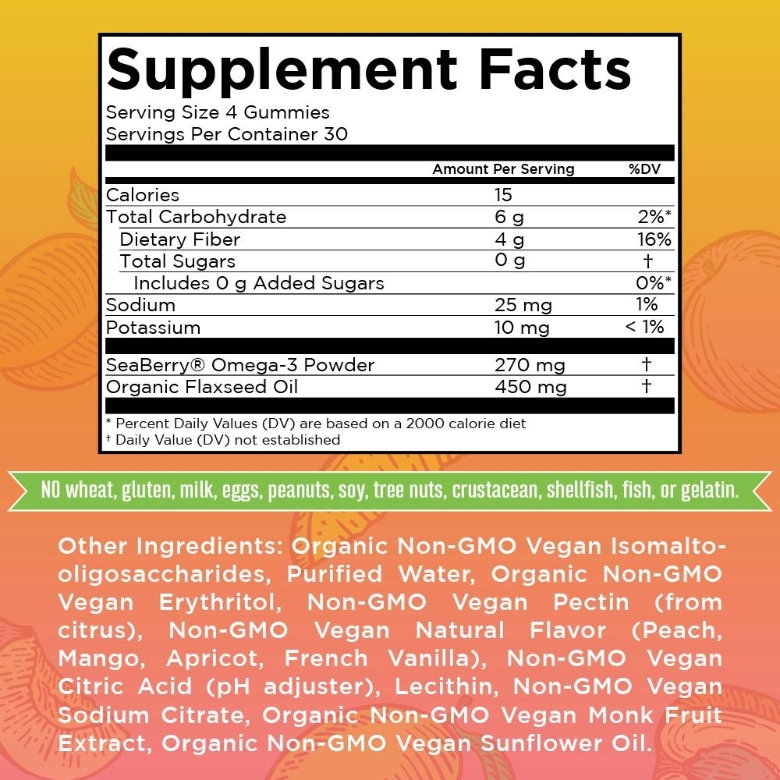 Omega 3-6-7-9 Gummies, Peach Mango Apricot