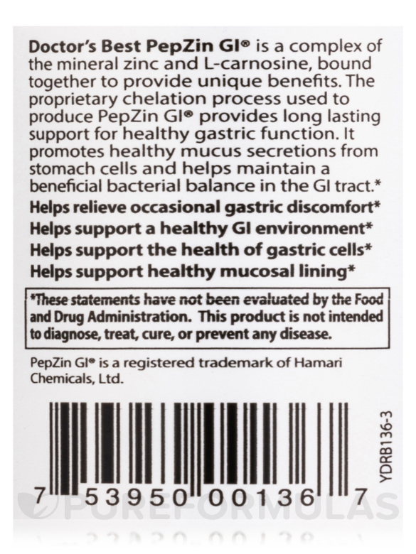 PepZin GI® (Zinc-L-Carnosine Complex) - 120 Veggie Capsules - Alternate View 4