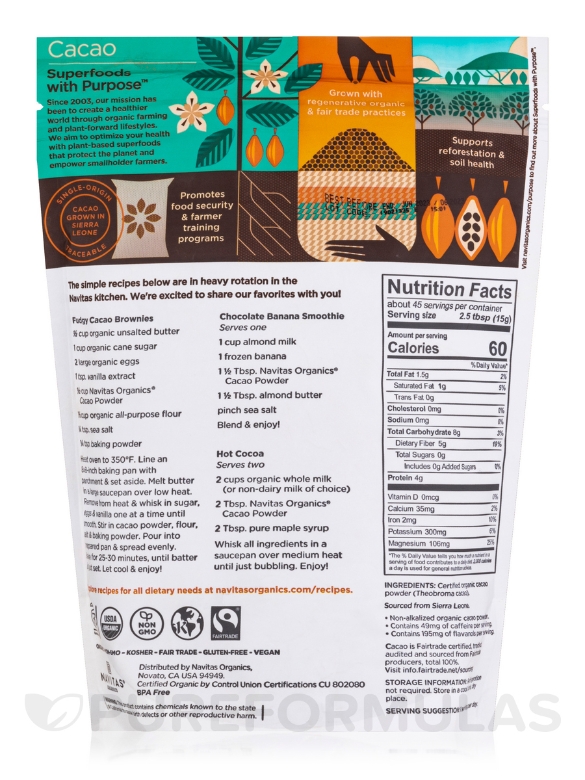 Organic Cacao Powder - 24 oz (680 Grams) - Alternate View 1